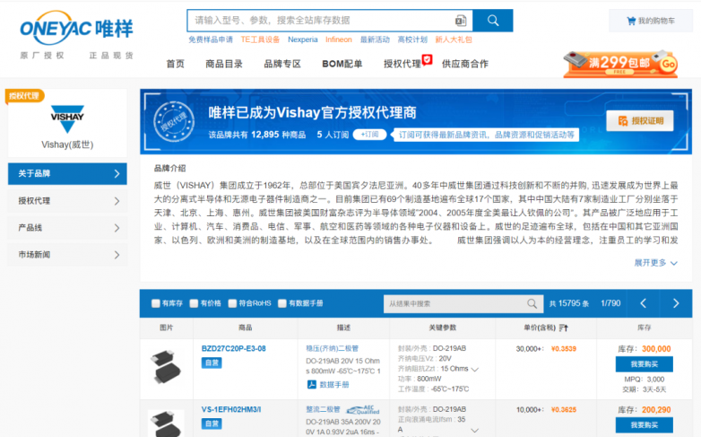 唯样正式成为Vishay中国线上授权代理商，助力中国电子产业升级